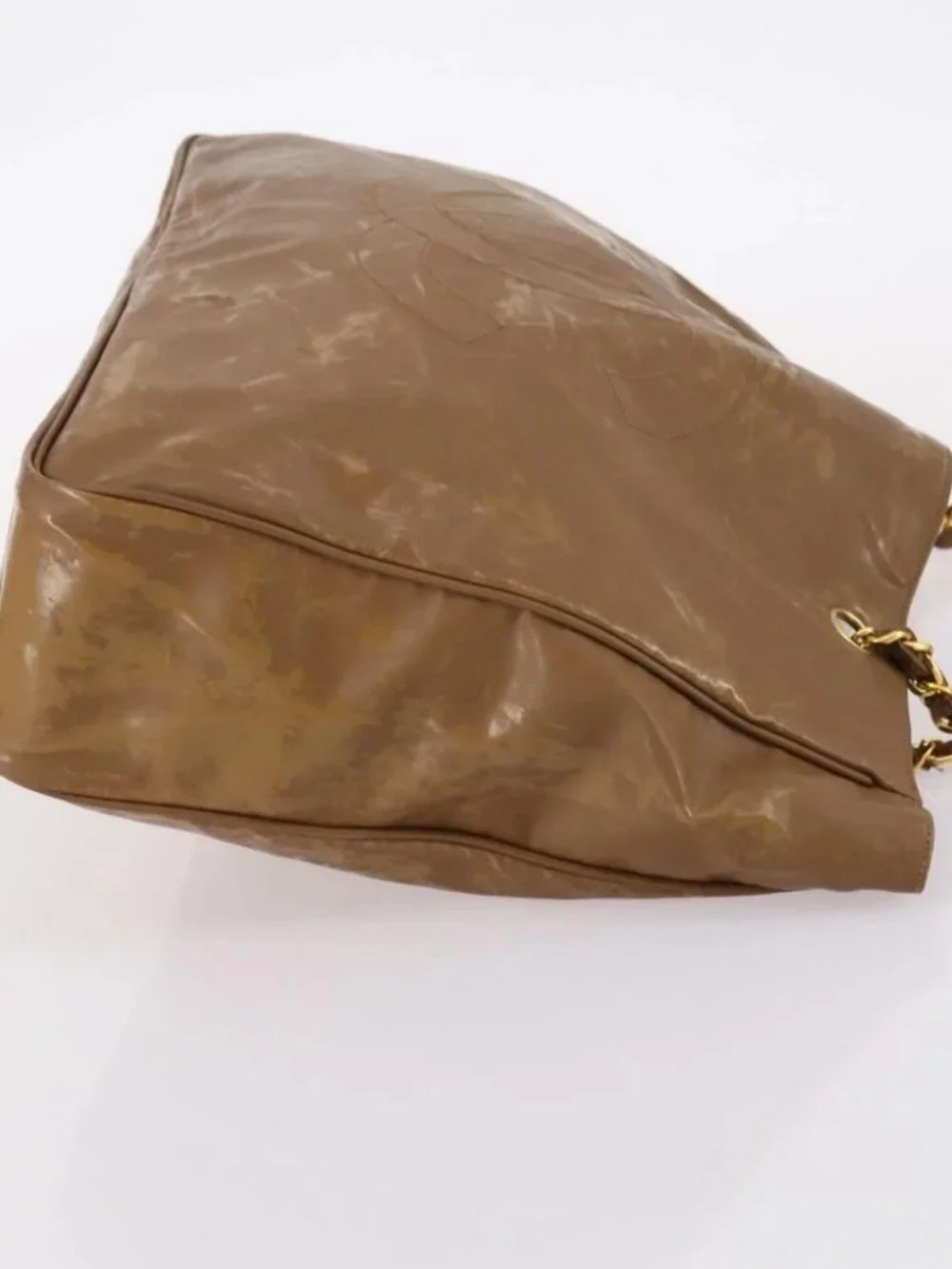 CHANEL Tote Bag Enamel Brown Gold CC Auth bs29208